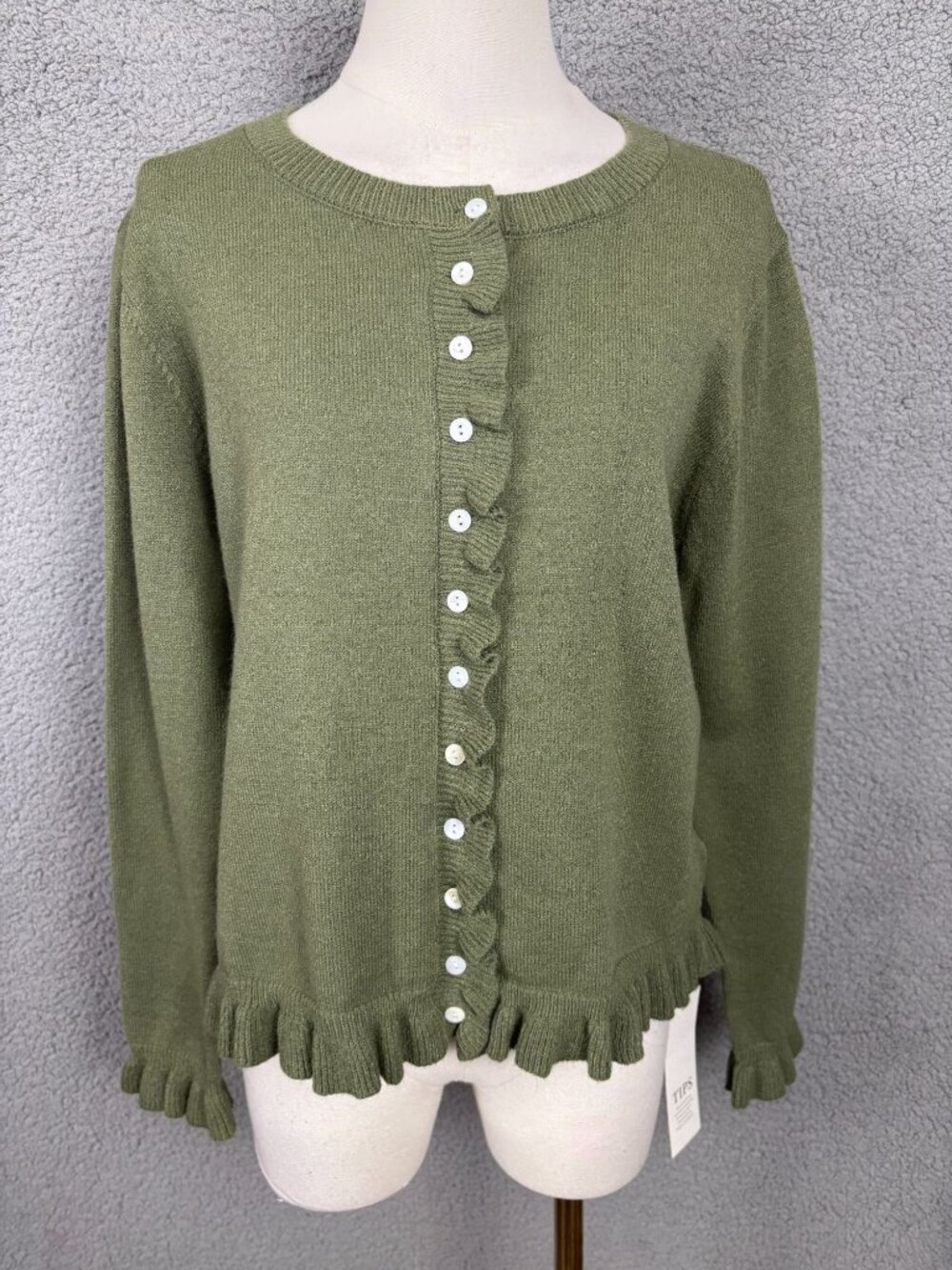 Saodimallsu Women's Ruffle Button-Up Cardigan Cropped Green  Size Small NWT's.